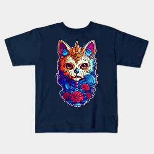 Cat Sugar Skull Halloween Kids T-Shirt